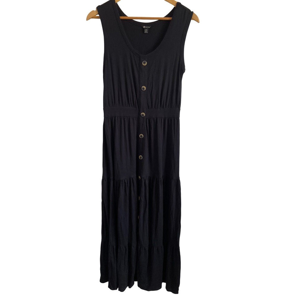 Versona Womens Black Tiered Sleeveless Maxi Dress Smocked Back Size Small